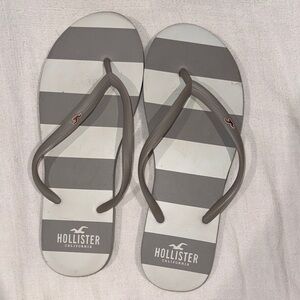 Hollister Gray and White Striped Sandals